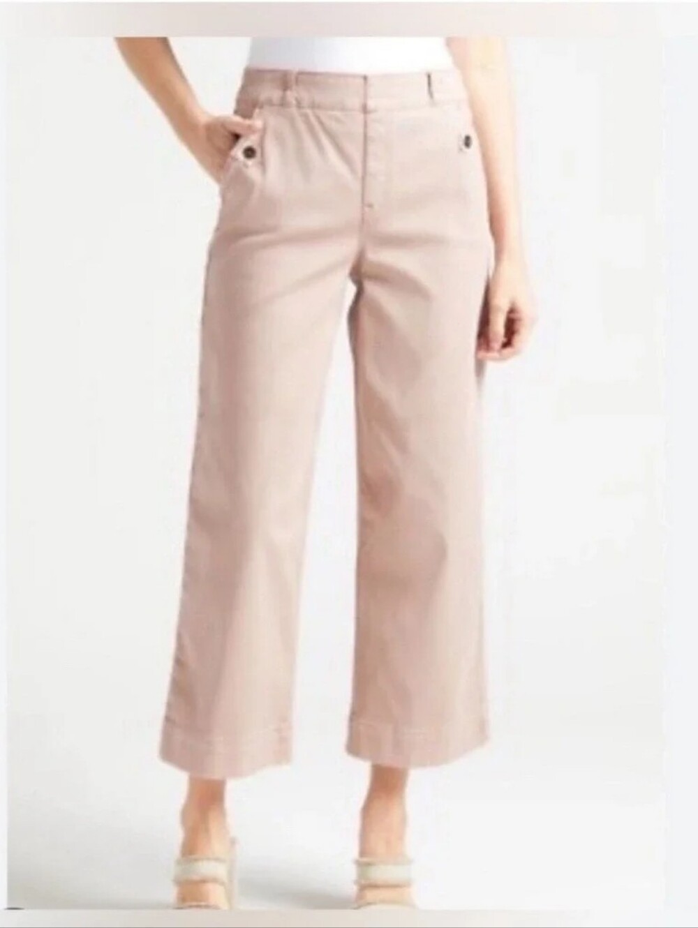 Spanx Stretch Twill Cropped Wide Leg Pants Blush Pink Size Large